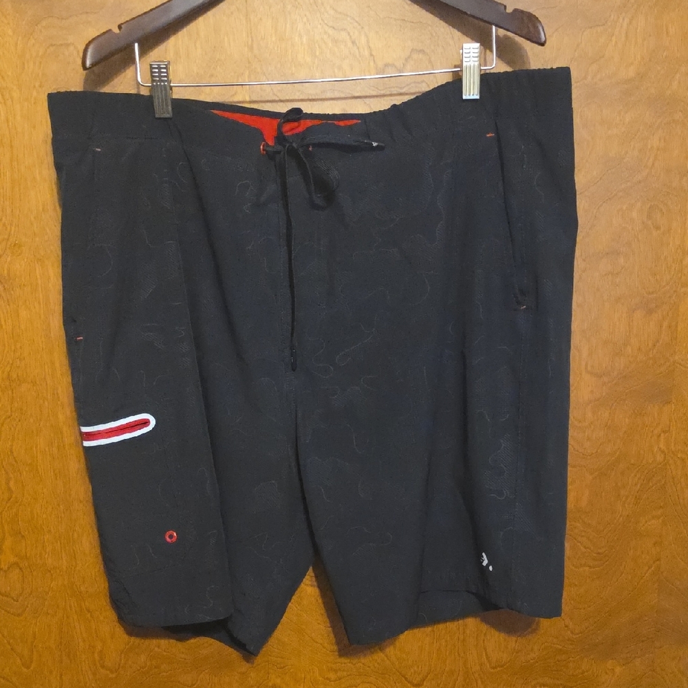 ZeroXposur Black Swim Board Shorts with Red Accent